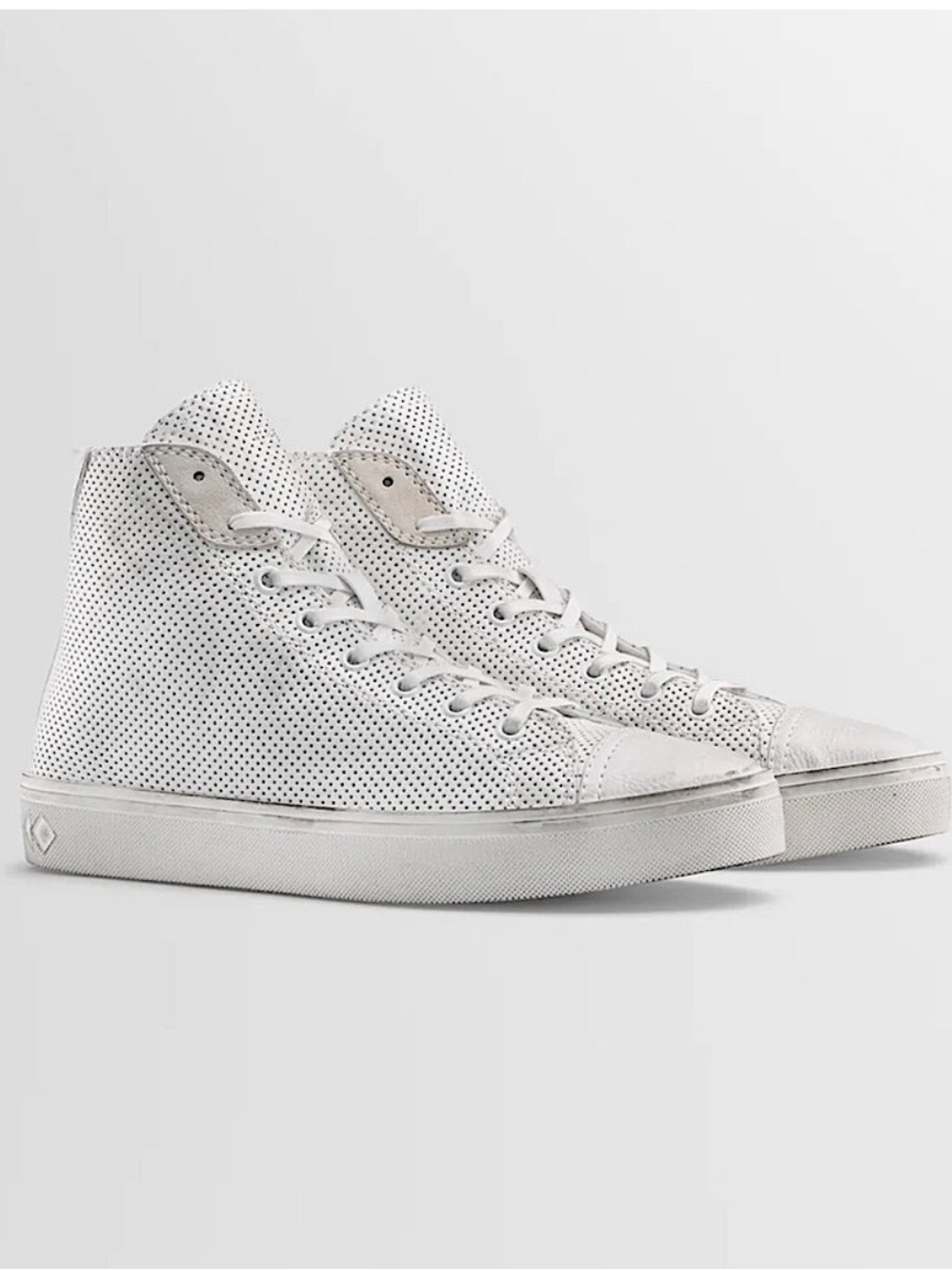 Koio - court distressed white perforated leather High-Top Sneakers size 10